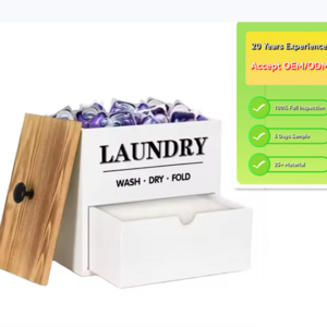 Wood Dryer Sheet Dispenser and Laundry Pods Container Laundry Room Organizationon Dryer Sheet Holder with Drawer and Lid