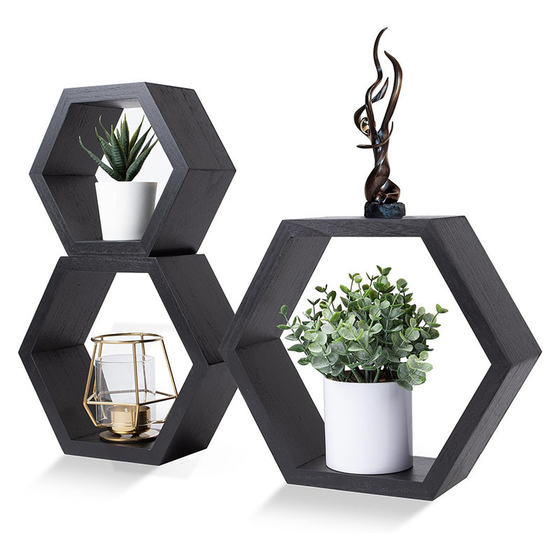 Hexagon Wooden Wall Mounted Decor Floating Shelves for Bedroom