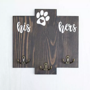 Custom farmhouse wood wall hanging dog key and leash holder