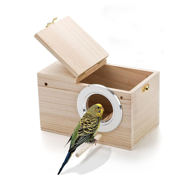 Natural Wood Bird Nesting Box, Small Bird House Breeding Box for Budgie Lovebirds