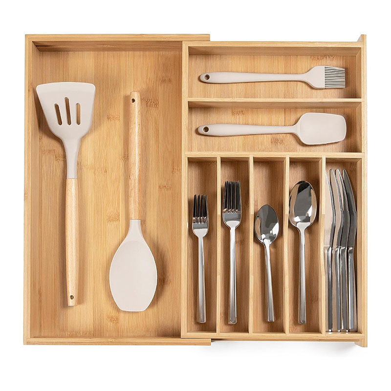 Expandable Wood Bamboo Flatware and Utensil Organizer for Kitchen Drawers