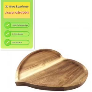 Premium Acacia Wood Heart Shape Plate Wooden Serving Tray for Snacks, Cookies, Fruits Cheese