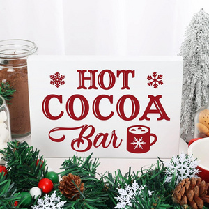 Hot Cocoa Station Sign Hot Chocolate Bar Sign Wood Rustic Coffee Table Decor Winter Party Farmhouse Christmas Tiered Tray Decor