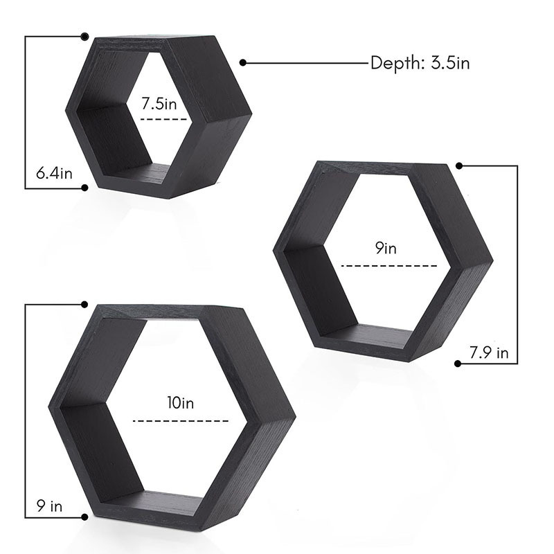 Hexagon Wooden Wall Mounted Decor Floating Shelves for Bedroom