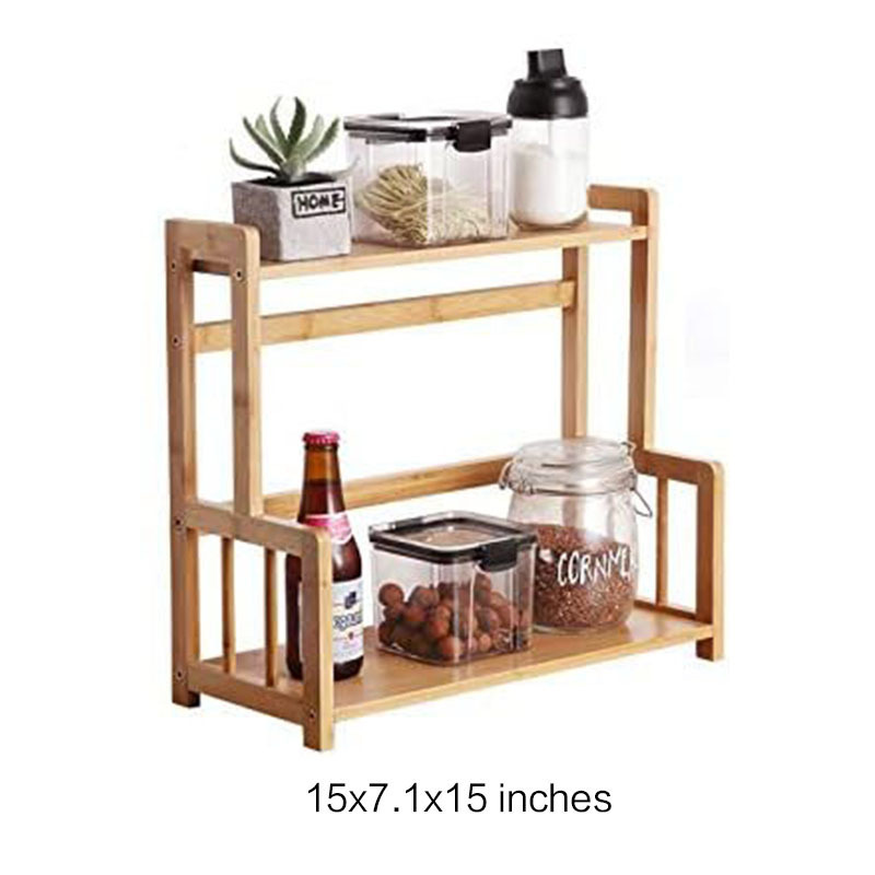 Bamboo Spice Rack Storage Shelves 2 Tier Kitchen Counter Shelf Standing Holder