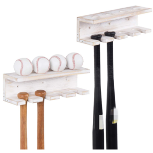 Custom Wall Mounted Wood Baseball Bat Rack Ball Storage Shelf