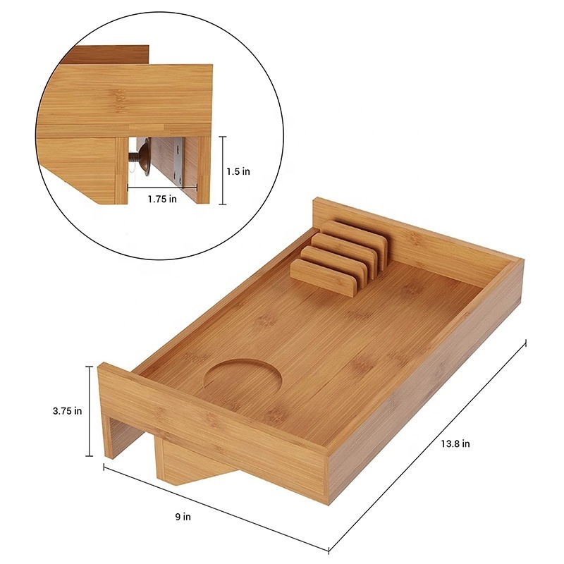 Bamboo Bedside Shelf for Bed Removeable Bedside Tray Bed Shelf for Small Spaces