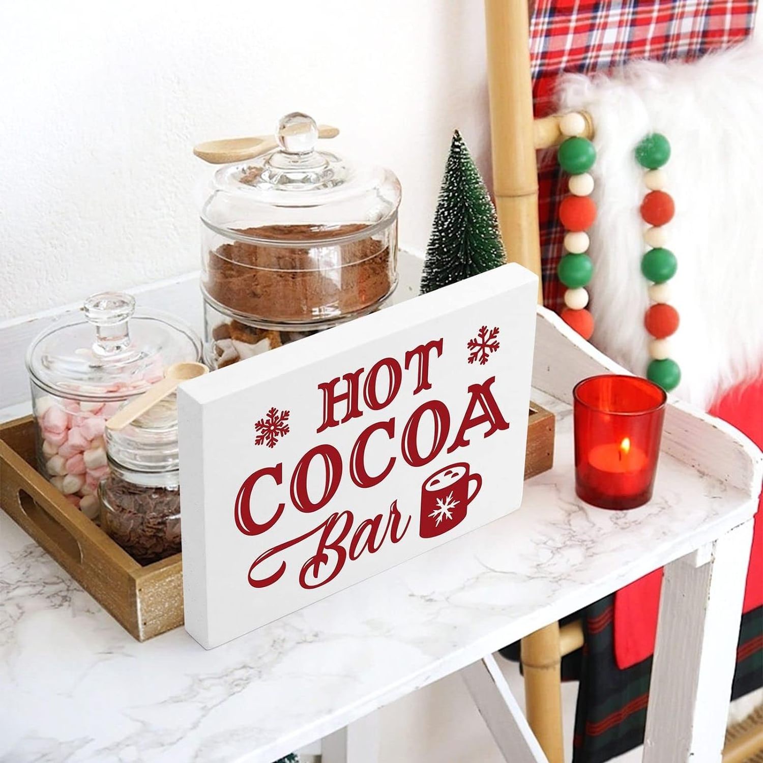 Hot Cocoa Station Sign Hot Chocolate Bar Sign Wood Rustic Coffee Table Decor Winter Party Farmhouse Christmas Tiered Tray Decor