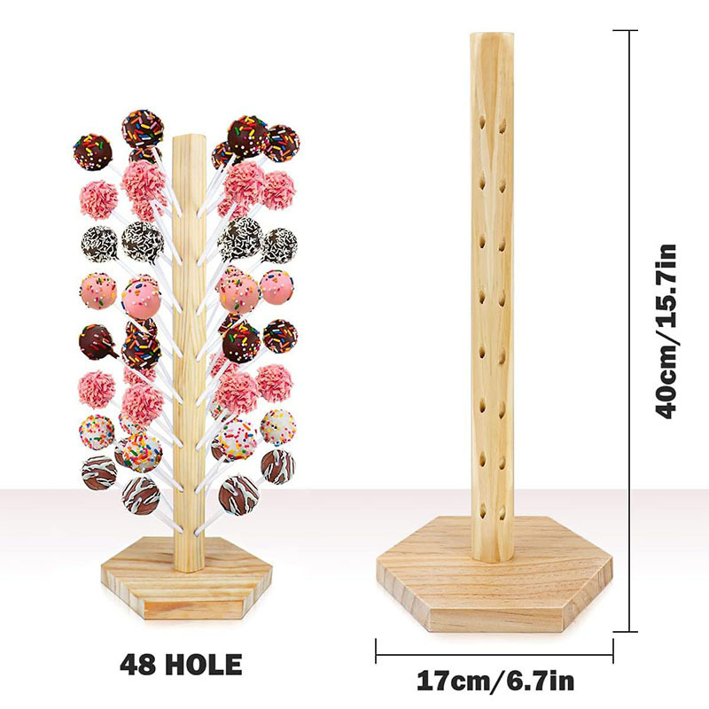 48 Hole Wooden Lollipop Holder Wood Cake Pop Stand for Candy Table Display