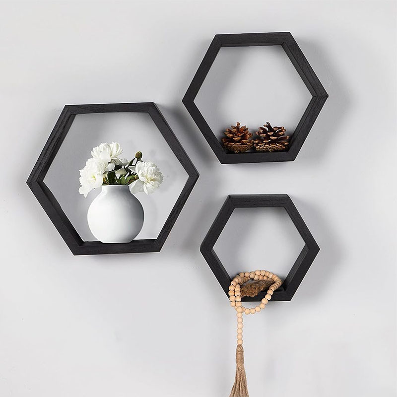 Hexagon Wooden Wall Mounted Decor Floating Shelves for Bedroom