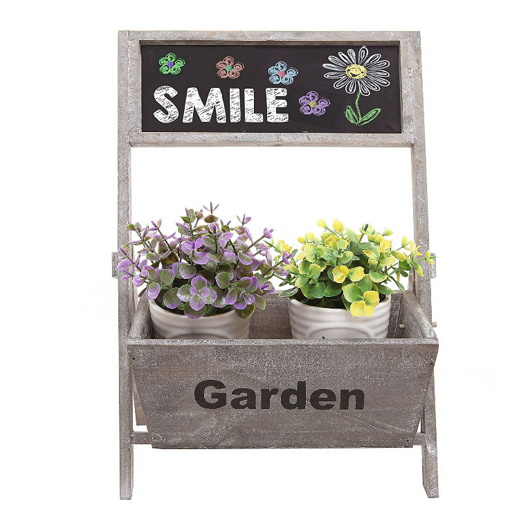 rustic distressed antique indoor outdoor decorative assembly baskets style garden wood planter shelf stand with blackboard