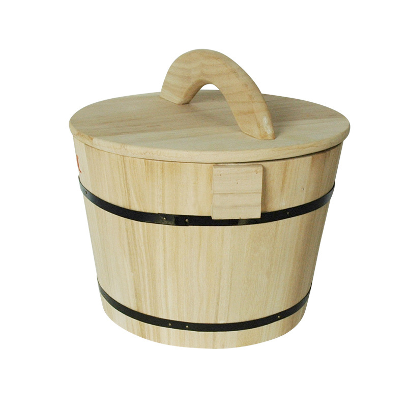 small Natural cheap wooden wood korea Bibimbap rice barrel bucket printed with lid for sale