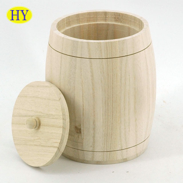 Natural wood barrel box packaging Unfinished Mini Wooden Barrels bucket vat price for honey tofu with Lid Wholesale