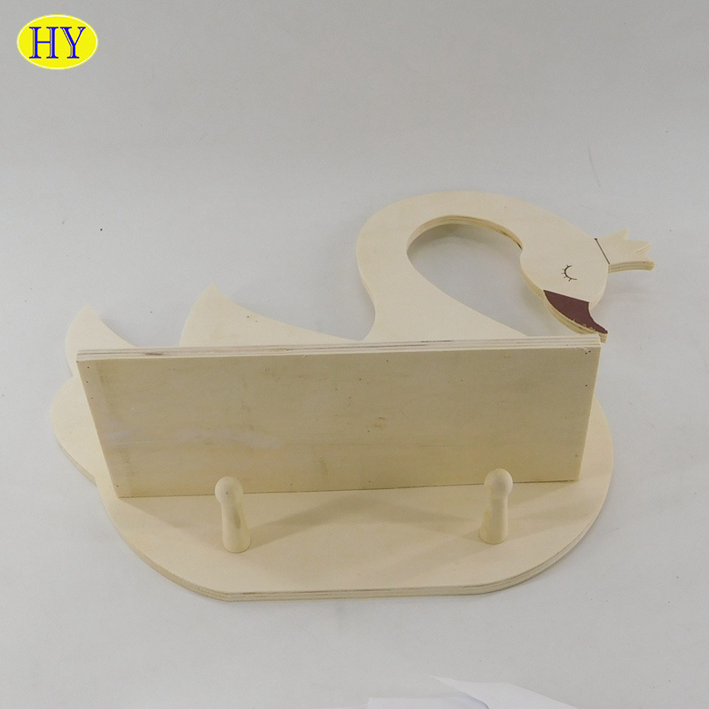 Swan shape natural unfinished wooden wall mounted coat rack shelf with hook