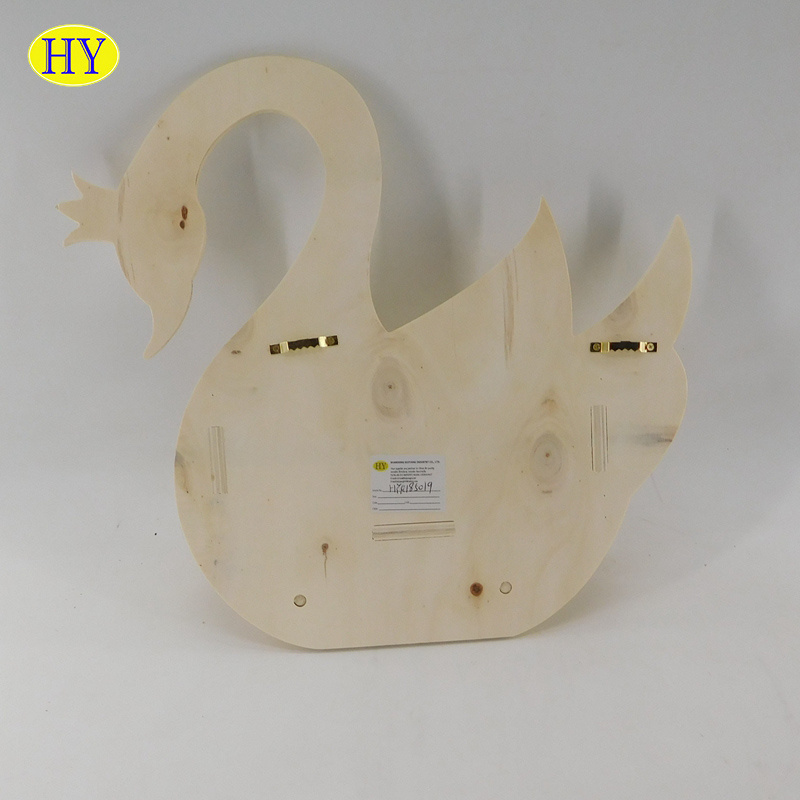 Swan shape natural unfinished wooden wall mounted coat rack shelf with hook