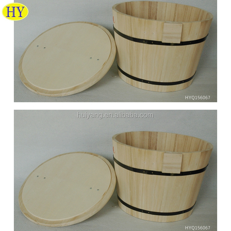 small Natural cheap wooden wood korea Bibimbap rice barrel bucket printed with lid for sale