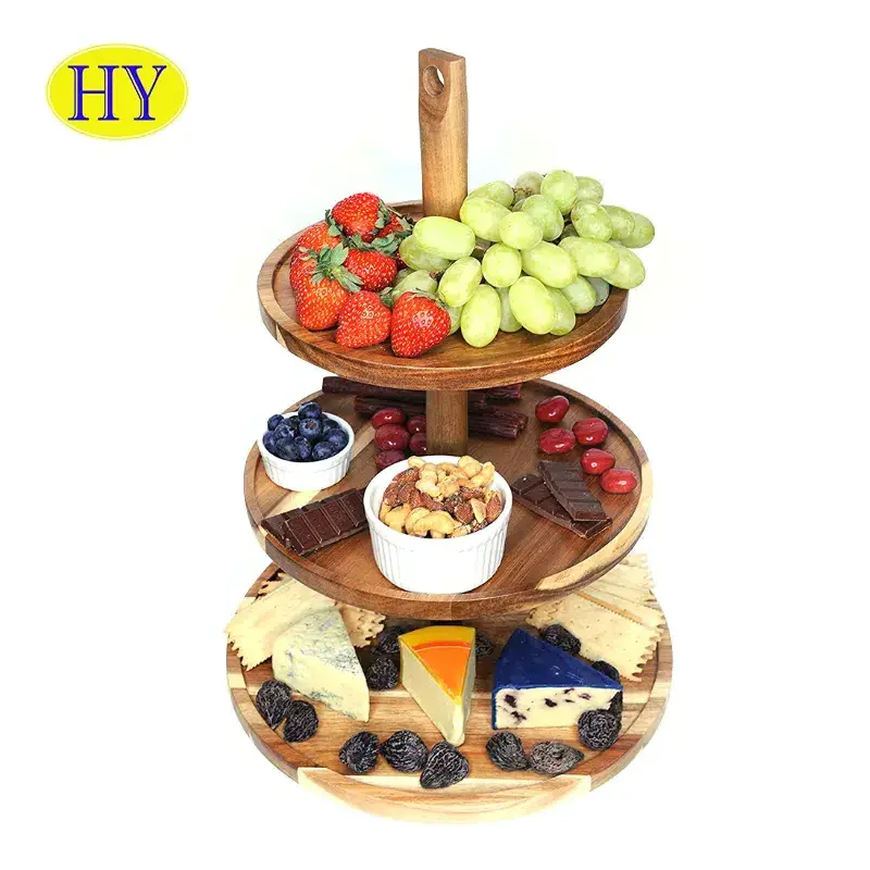 Slice Cupcake Tray Wooden Cupcake Cake Dessert Display Stand Rustic 3 Tier Round Wood Customized Logo Cake Tools Paulownia Wood