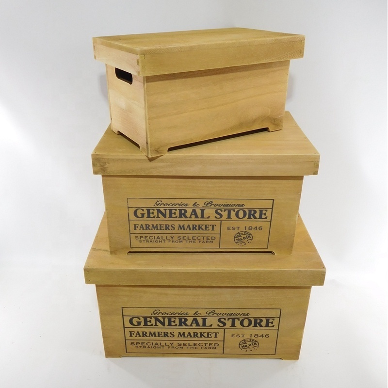 Wooden Crates Stackable Storage Boxes Rustic Wood Nesting Crate