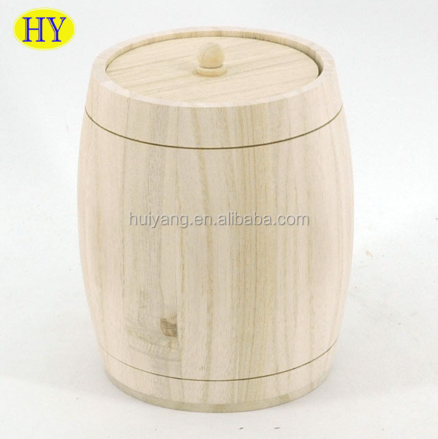 Natural wood barrel box packaging Unfinished Mini Wooden Barrels bucket vat price for honey tofu with Lid Wholesale