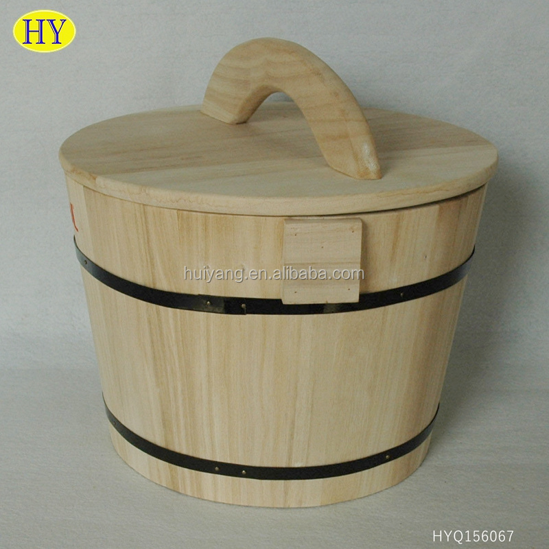 small Natural cheap wooden wood korea Bibimbap rice barrel bucket printed with lid for sale