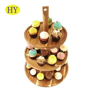 Slice Cupcake Tray Wooden Cupcake Cake Dessert Display Stand Rustic 3 Tier Round Wood Customized Logo Cake Tools Paulownia Wood