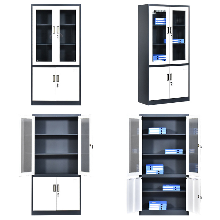 HUIYANG Wholesale Office Furniture Steel File Storage Cabinet With 2 Glass Doors Metal Filing Cabinet