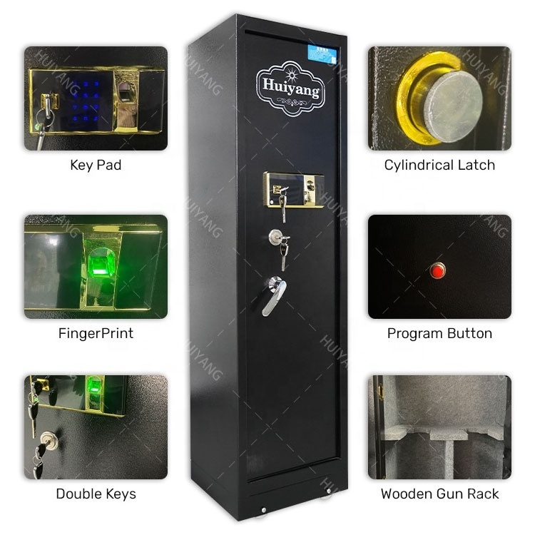 storage bed side keypad lock 12 6mm door long fireproof cabinet biometric hand fingerprint stainless steel gun safe