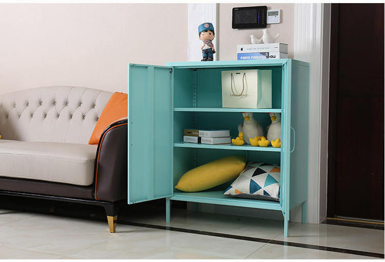 HUIYANG tall 2 doors accent table mint blue color metal storage cabinet with adjustable 3 pcs shelves steel cabinet