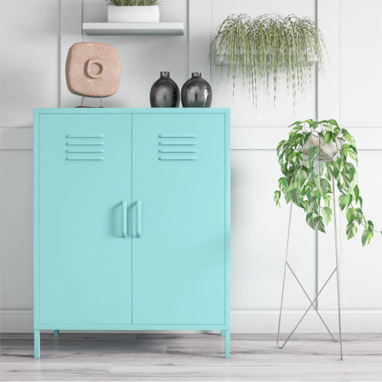 HUIYANG mint blue color metal cabinet storage clean supplies pantry items throws board game steel lockers furniture