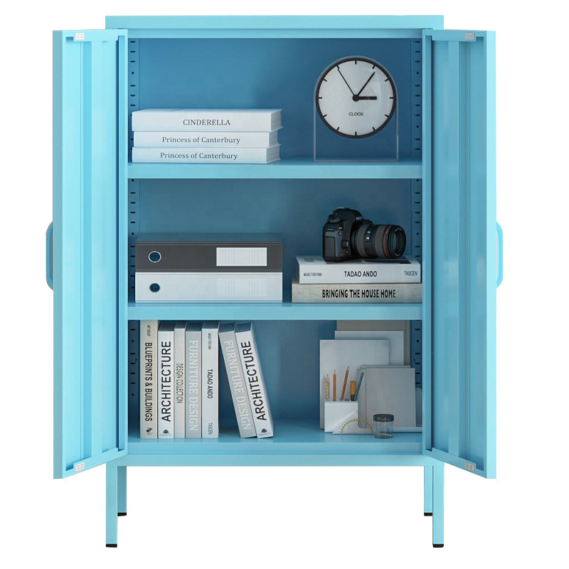 HUIYANG tall 2 doors accent table mint blue color metal storage cabinet with adjustable 3 pcs shelves steel cabinet