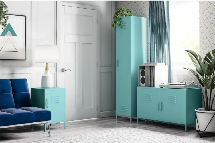 HUIYANG mint blue color metal cabinet storage clean supplies pantry items throws board game steel lockers furniture