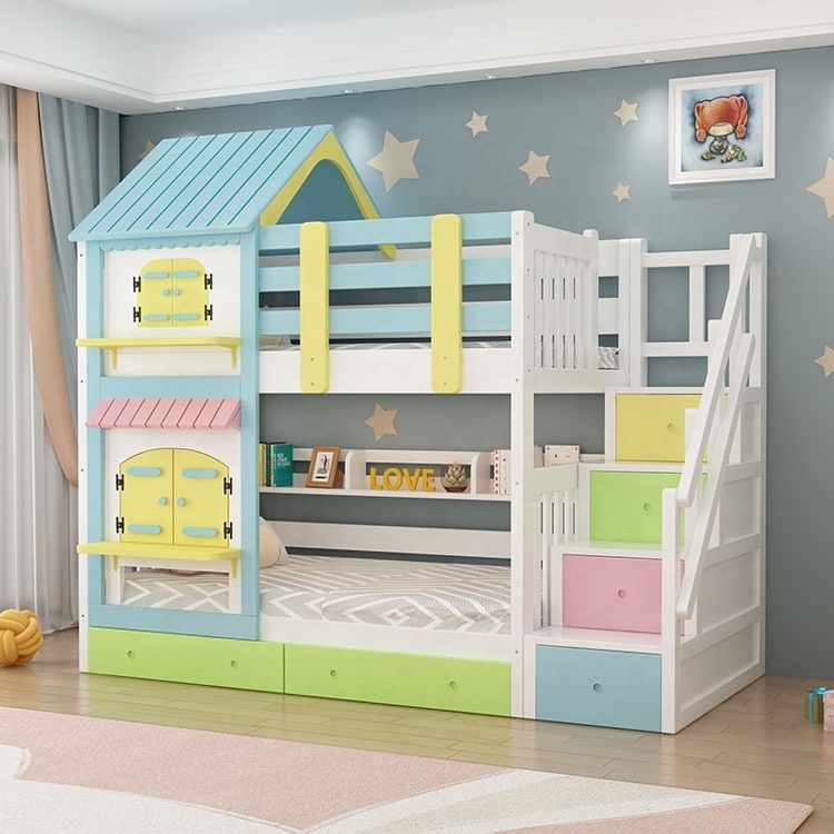 bedroom furniture new design 2022 customized wholesale modern colorful kids wood bed