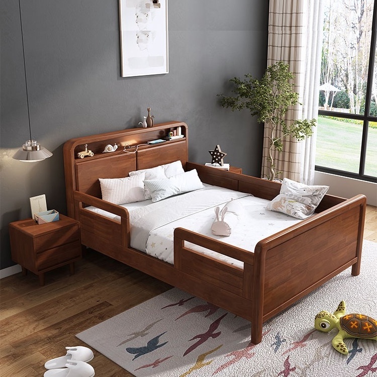 new design 2022 customized wholesale natural solid wood kids single bed