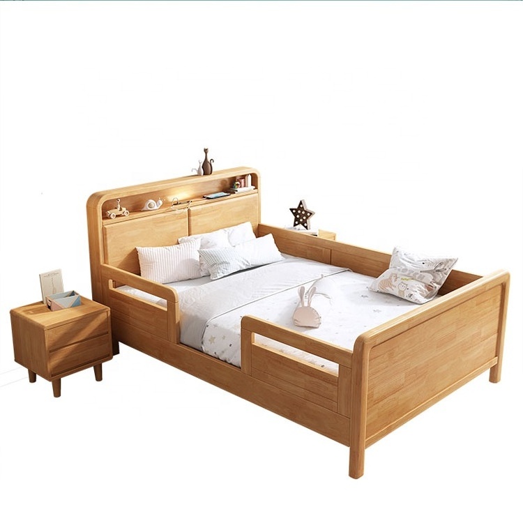 new design 2022 customized wholesale natural solid wood kids single bed