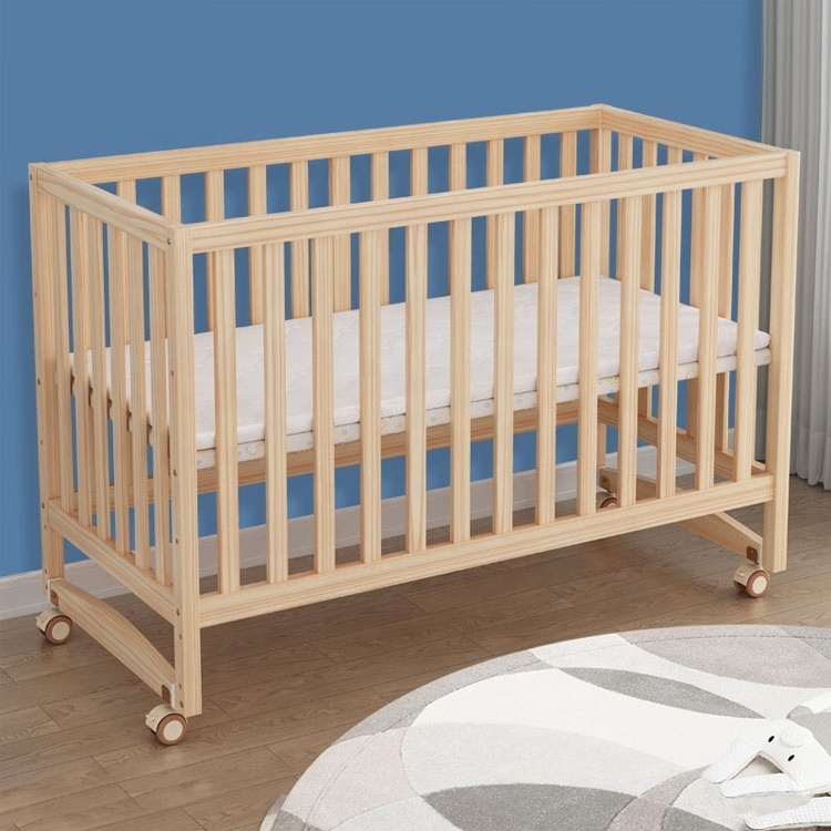 new design 2022 customized wholesale modern natural baby wooden crib bed furniture