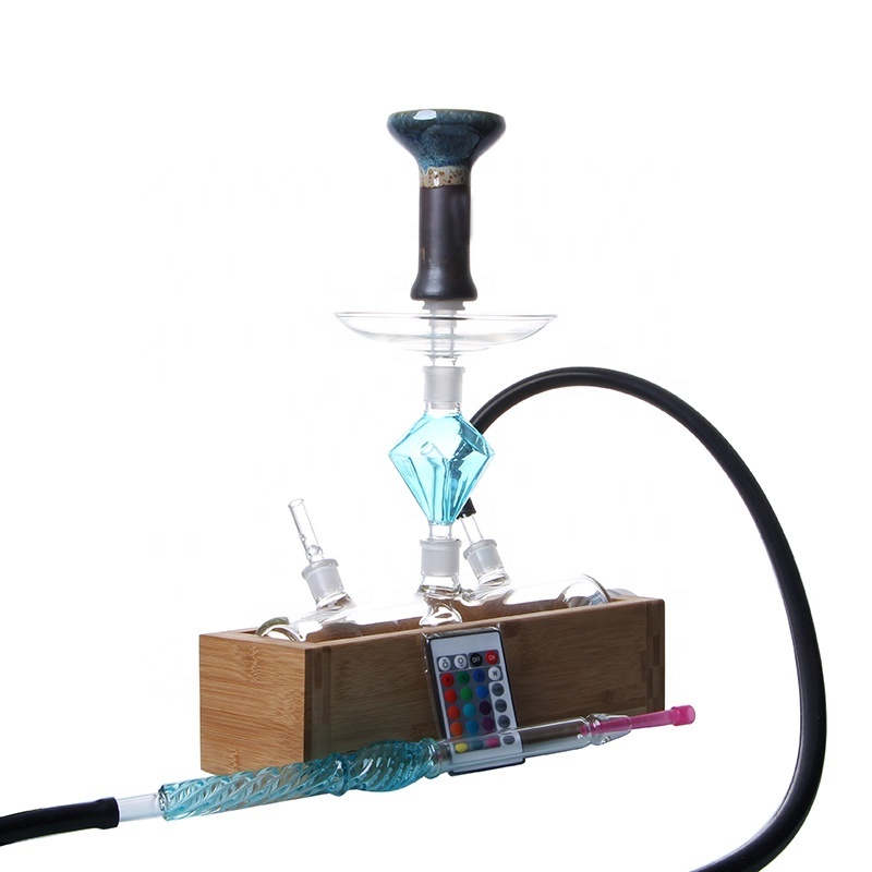 New Dia 70mm Smoking Dogo Free-Form Water Tank Shaped Narghile with Glass Hose Wood Base Mirror Technique Shisha Hookah