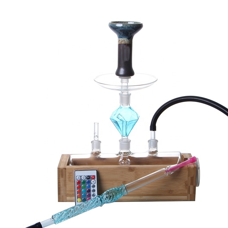 New Dia 70mm Smoking Dogo Free-Form Water Tank Shaped Narghile with Glass Hose Wood Base Mirror Technique Shisha Hookah