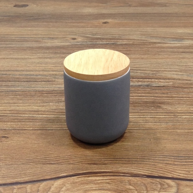 Japanese style matt black wooden lid bulk stoneware tea coffee sugar canisters with rubber seals