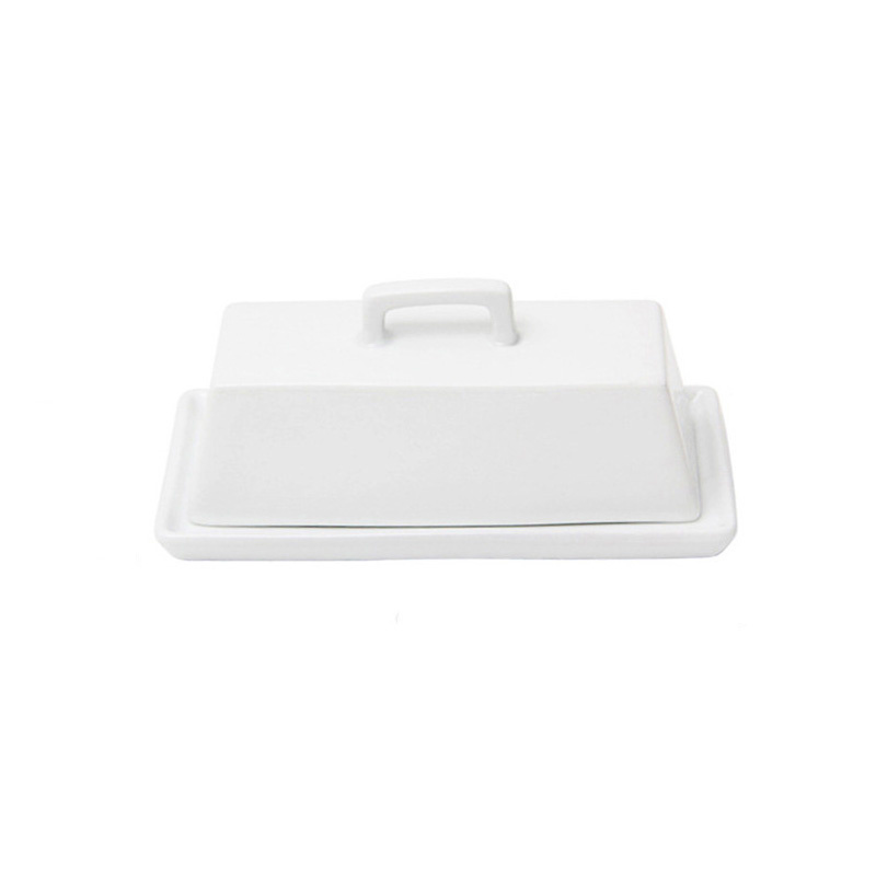 High Quality Restaurant Tableware Butter Container Kitchen White Rectangle Ceramic Butter Cheese Dishes With Lid