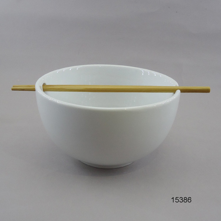 Popular design modern wholesale white porcelain tableware ceramic noodle bowls with chopsticks