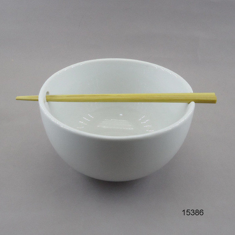 Popular design modern wholesale white porcelain tableware ceramic noodle bowls with chopsticks