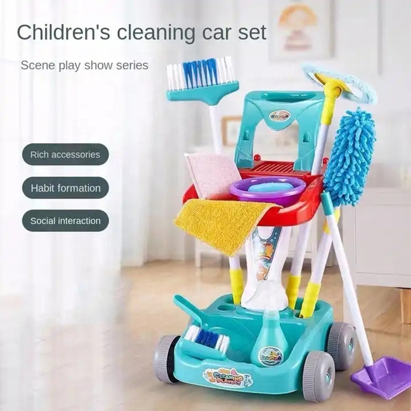 Housework Clean Tools Set With Cart Household Tools Power Drill Sets Pretend Play Toys Pretend Play House Toy Preschool