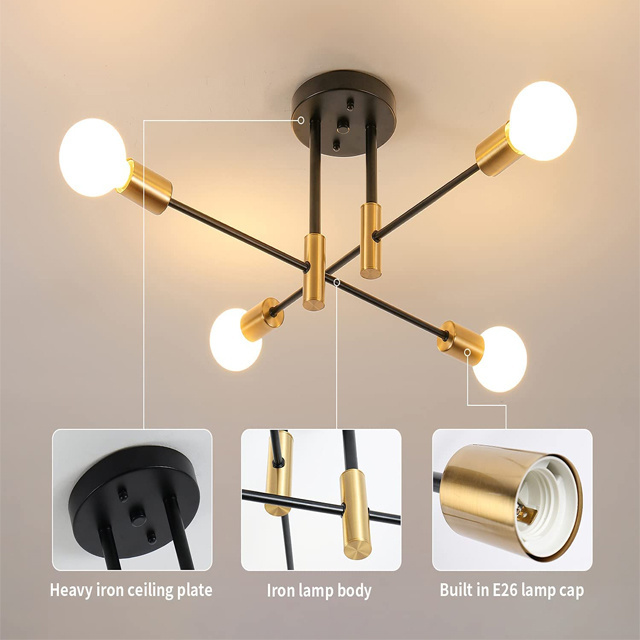 Nordic Loft Home Lighting Fixture 6 Lights Modern Black Iron Ceiling Lamp Led Pendant Lamp for Bedroom Chandelier Metal Art Lamp