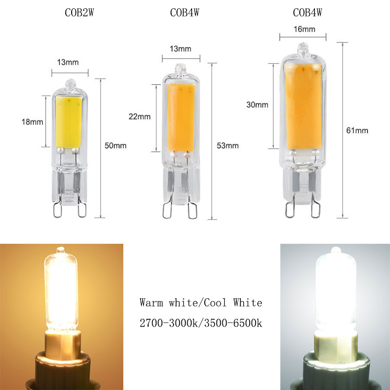 Energy Saving COB G9 LED Bulb Dimmable G9 Bi-pin Base 2W Mini Light Warm White 3000K 6500K Chandelier Lighting