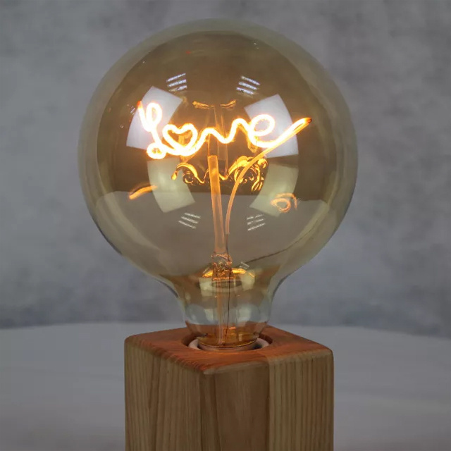 Factory Customized Decorative Flexible Filament Lamp G125 Globe Bulb 4w Love letter Soft Filament Bulb Amber