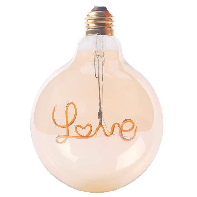 Factory Customized Decorative Flexible Filament Lamp G125 Globe Bulb 4w Love letter Soft Filament Bulb Amber