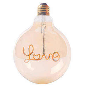 Factory Customized Decorative Flexible Filament Lamp G125 Globe Bulb 4w Love letter Soft Filament Bulb Amber