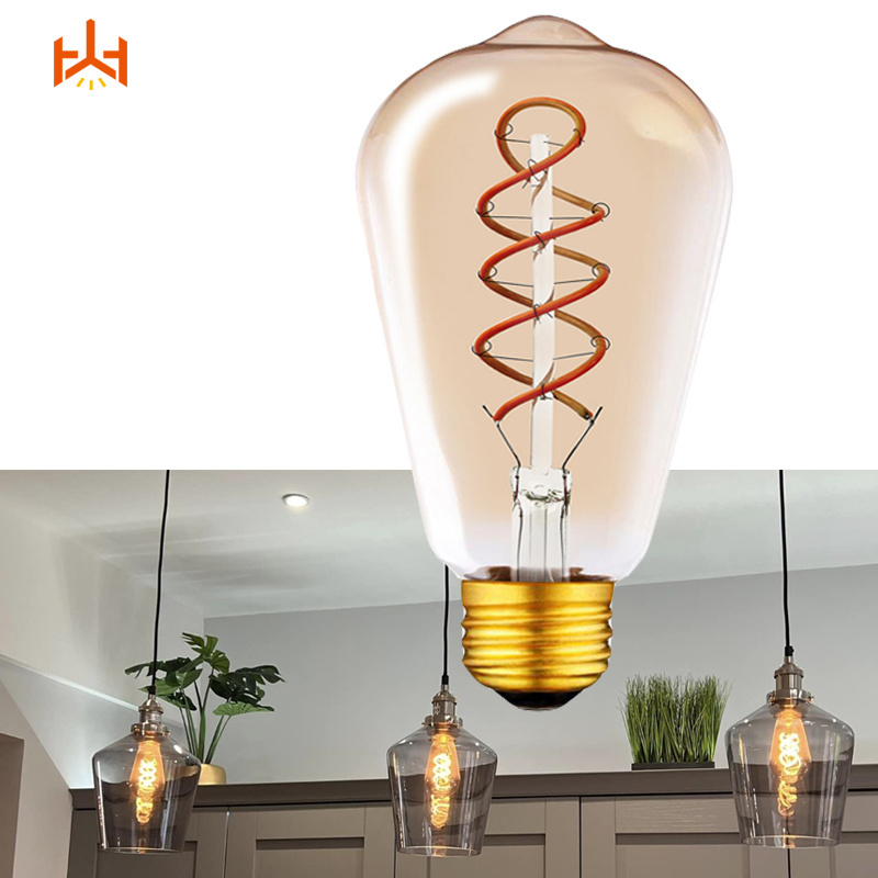 Dimmable Vintage Style Warm Filament 4W Watt Led Lamp No Flicker ST64 Modern Led Filament Bulb