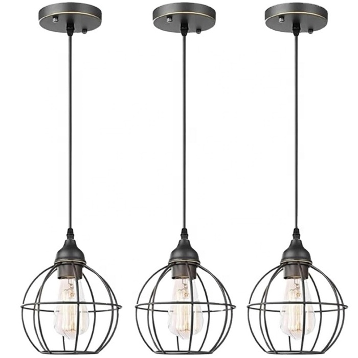 Industrial Semi Flush Mount Ceiling Light Farmhouse Hallway Light Fixtures Modern Metal Cage Chandeliers Pendant Lights