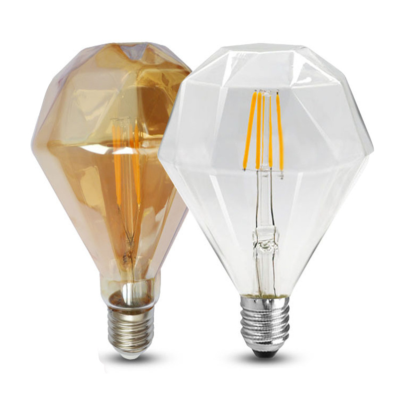 G95 G125 Diamond Shape Amber Led Light Bulbs Clear 4W 2200K Bedside Decorative Pendant Light Bulb